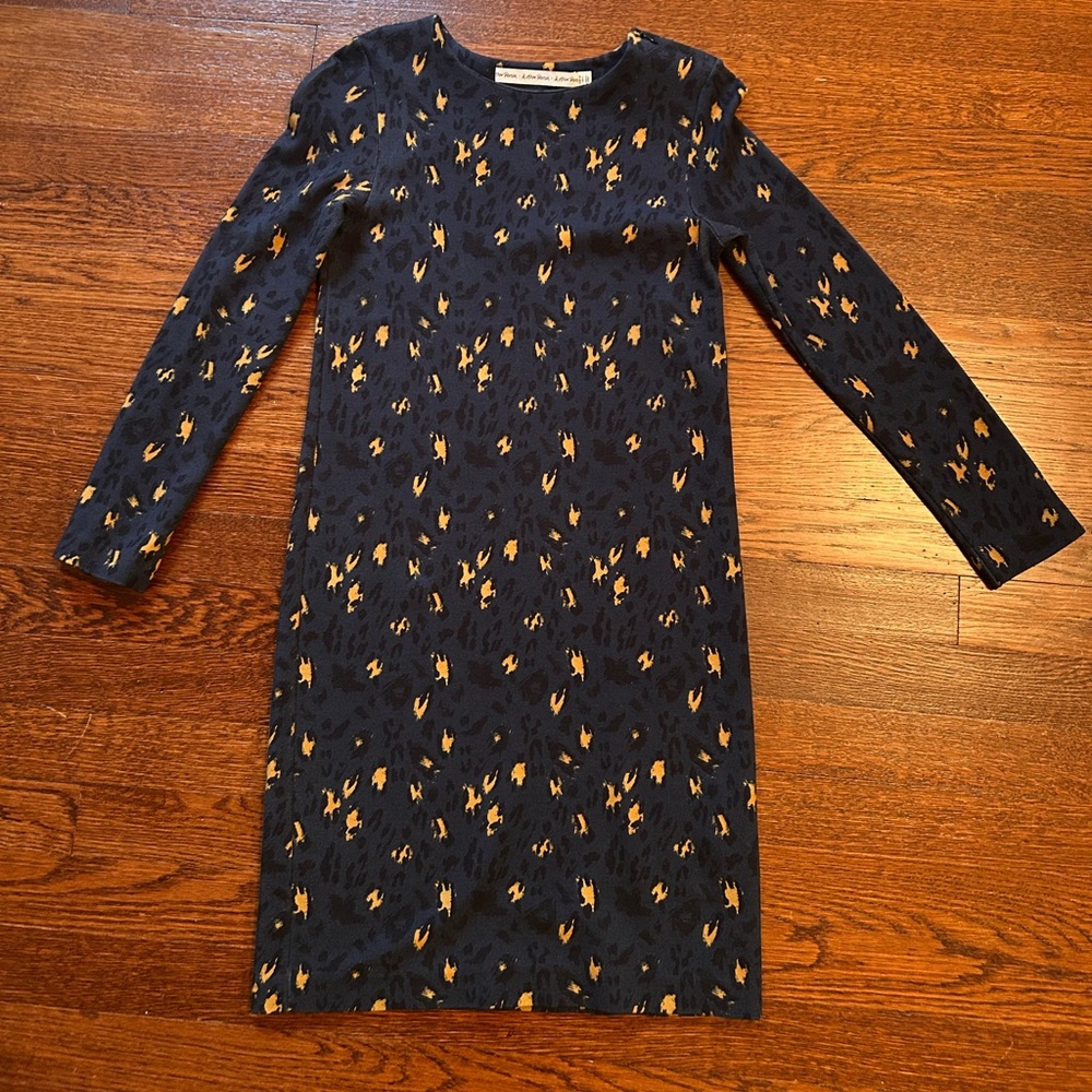 & Other Stories Leopard Print Navy and Gold Long Sleeve Mini Dress